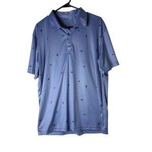 Swannies Mens Golf Polo Shirt Blue Goat Tiger Trophy Print Performance Large